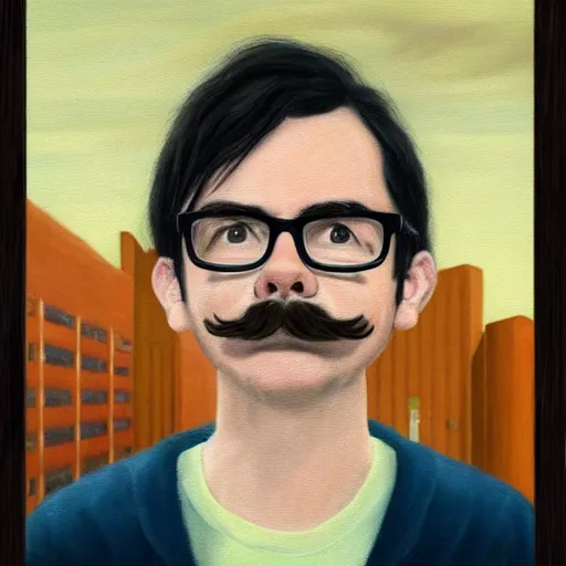 Prompt: An Oil Painting of Rivers Cuomo in a sweater with long hair and a mustache playing his piano in an apartment as he looks out the window next to him to see a nuke drops onto the city outside his window next to him, hyperrealistic, extremely realistic, highly realistic, HD Quality, 4k resolution, 8k resolution, Detailed, Very Detailed, Highly Detailed, Extremely Detailed, Intricate Details, Real, Very Real, Oil Painting, Digital Painting, Painting, Trending on Deviantart, Trending on Artstation