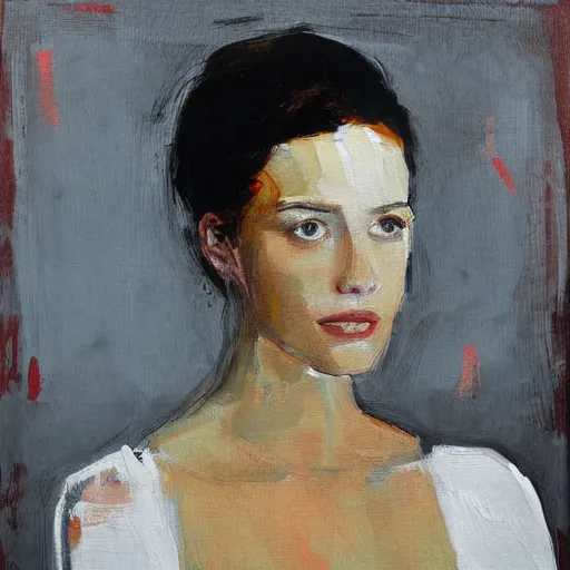 Image similar to loose painting portrait of a beautiful woman by ridley scott and mondrian