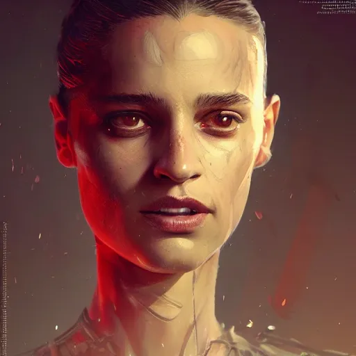 Image similar to alicia vikander portrait, dystopia core, apocalyptic, armor, warrior, dramatic, sharp focus, fiction, neon, fantasy, hyper detailed, digital art, trending in artstation, cinematic lighting, studio quality, smooth render, unreal engine 5 rendered, octane rendered, art style and nixeu and wlop and krenz cushart