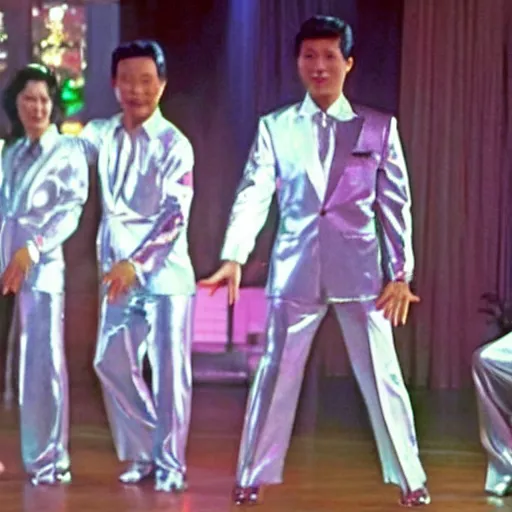 Image similar to A still of Lee Kuan Yew wearing a disco suit in Saturday Night Fever