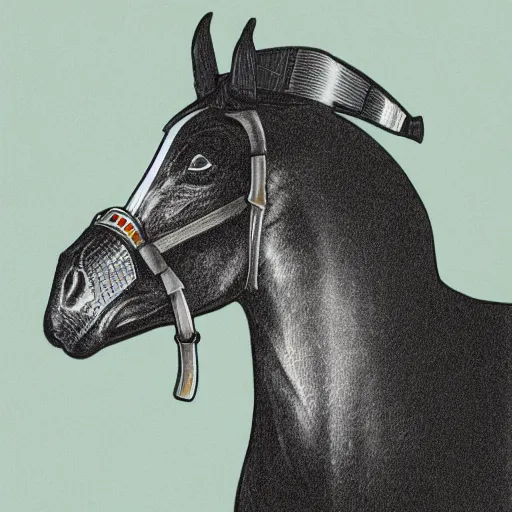 Image similar to cyborg horse with cowboy hat, portrait