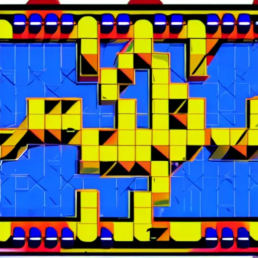 Image similar to a screenshot from the game Pac-Man, first-person view