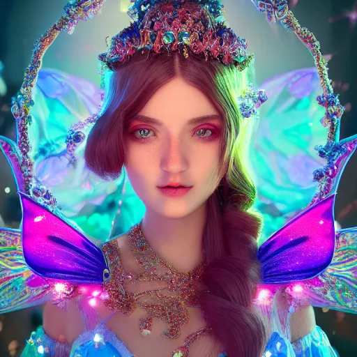 Image similar to portrait of fairy princess, beautiful, attractive, glowing, ornate and intricate, jaw dropping, dynamic lighting, colorful, fairy tale, intricate and detailed, 4 k octane render