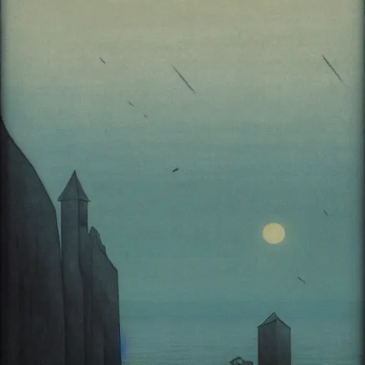 Prompt: The Phantom Below by Hasui Kawase and Lyonel Feininger, high quality, 8k, trending on Artstation, beautiful, surreal