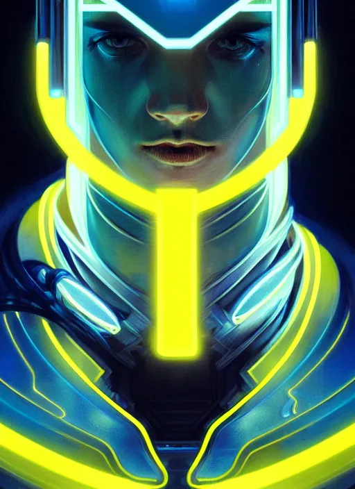 Prompt: symmetry!! portrait of man with black hood, sci - fi, tech wear, blue and yellow glowing lights!! intricate, elegant, highly detailed, digital painting, artstation, concept art, smooth, sharp focus, illustration, art by artgerm and greg rutkowski and alphonse mucha