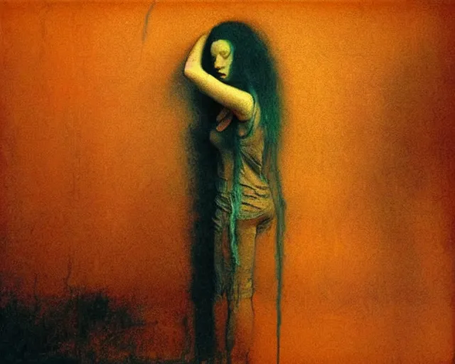 Image similar to by francis bacon, beksinski, mystical redscale photography evocative. christina hendricks kat dennings