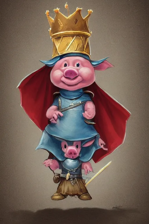 Image similar to cute little cartoonish anthropomorphic piglet knight wearing a cape and a crown, caricature, tiny, small, miniature pig, baby animal, short, pale blue armor, cute and adorable, pretty, beautiful, DnD character art portrait, matte fantasy painting, DeviantArt Artstation, by Jason Felix by Steve Argyle by Tyler Jacobson by Peter Mohrbacher, cinematic lighting