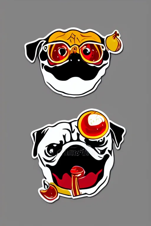 Image similar to Evil pug, sticker, blood thirsty, blood, evil, colorful, illustration, highly detailed, simple, smooth and clean vector curves, no jagged lines, vector art, smooth