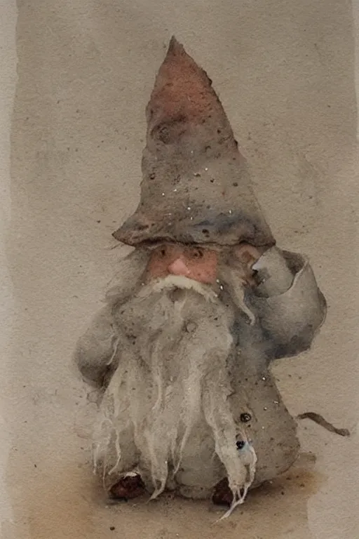 Image similar to muted color!! watercolor of a gnome painterly, granular dripping running. very muted colors. ) ) by jean - baptiste monge!!