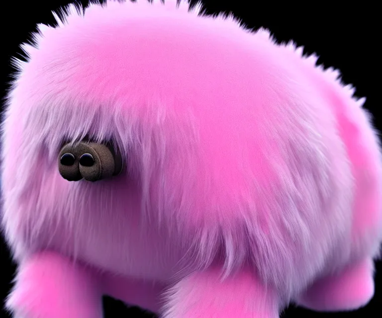 Image similar to high quality 3 d render hyperrealist very cute fluffy tardiradiant, plush mascot, long spiky fluffy smooth hair, photo from the side, pink fluffy fur, vray, smooth background, artstation, ultra detailed