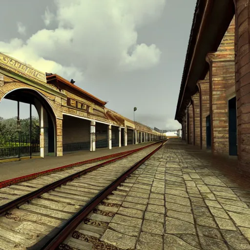 Prompt: antique railway station completely empty, realistic, high definition,