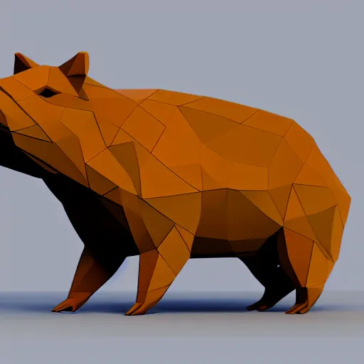 Prompt: low poly render of a capybara, volumetric lighting, cartoony