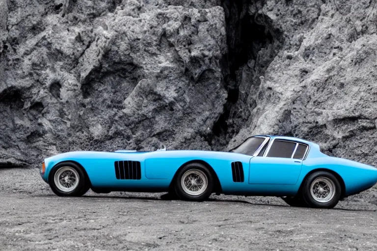 Prompt: cinematography of Ferrari 250 GTO series 2 in a blue ice cave by Emmanuel Lubezki