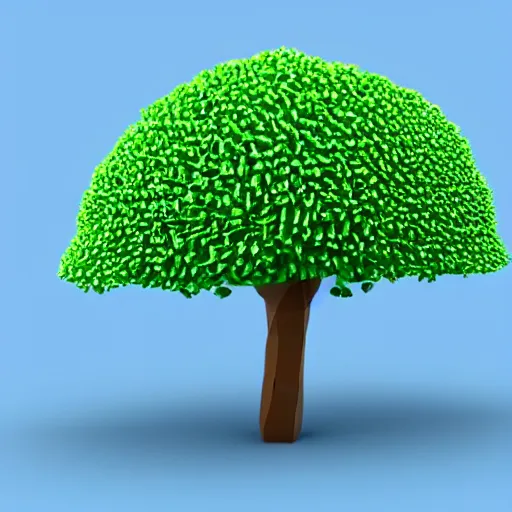 Image similar to a 3d low poly object of just a small green tree on the blue background