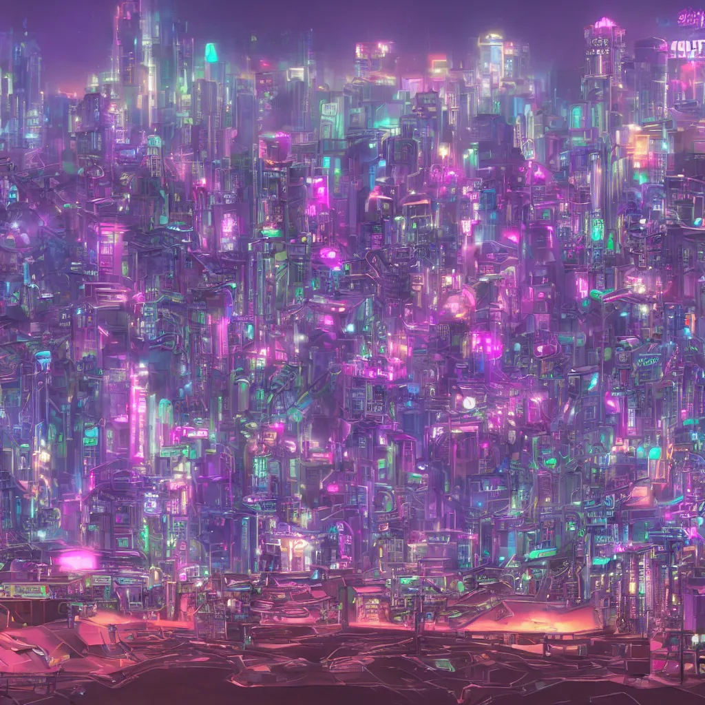 Prompt: cyber steampunk vaporwave city at dawn