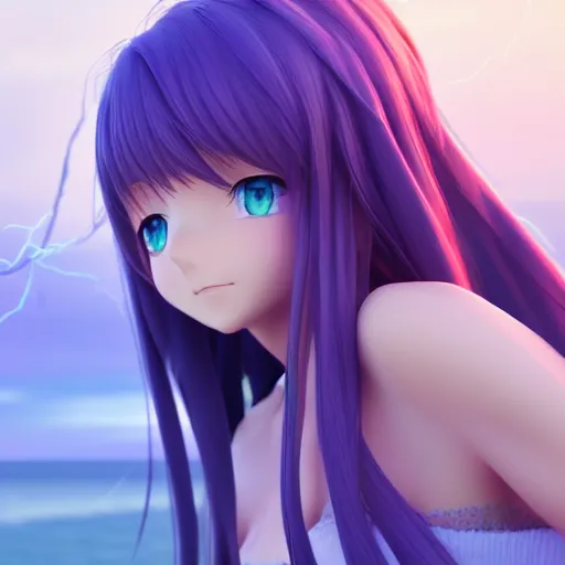 3d Rendering Anime Teenager Girl Purple Stock Illustration 1833439696