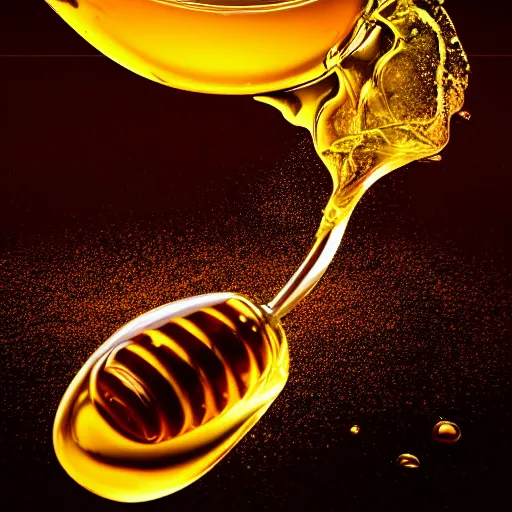 Image similar to honey dipper!!, dripping nectar from the gods, onto the planet earth!!, coating it in honey, highly detailed, dynamic shadows, 4 k, wallpaper, professional photo, caustics