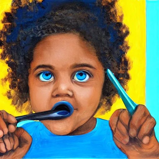 Prompt: brown girl covering one blue eye with a spoon, photorealistic