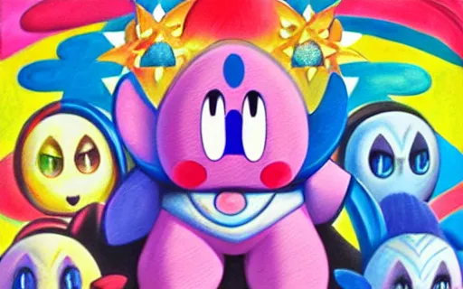 Prompt: Kirby star allies, oil painting on canvas, 8k, detailed