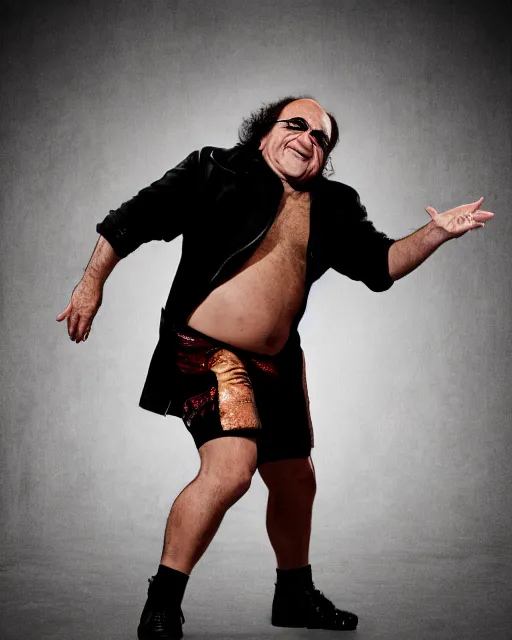 Image similar to portrait of danny devito as a wwe wrestler. photographic, photography