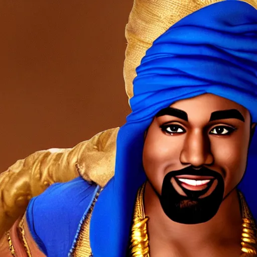 Image similar to aladdin genie with kanye west face