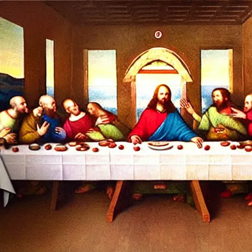 Image similar to jeff bezos at the last supper by da vinci