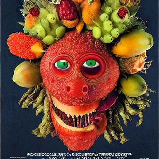 Image similar to giuseppe arcimboldo, fruit monster, new scifi movie