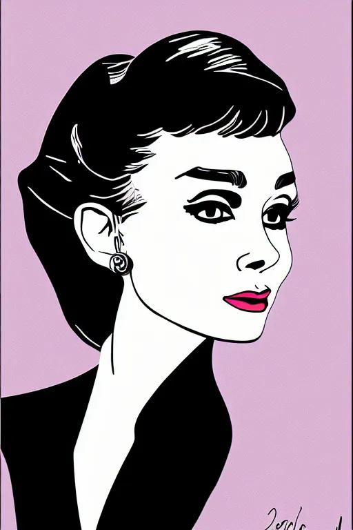 Prompt: digital illustration of Audrey Hepburn by Patrick Nagel artist