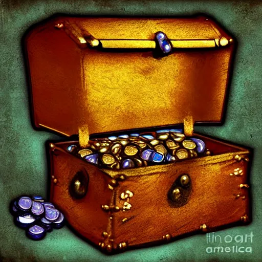 Image similar to a treasure chest full of gold coins and gems, digital art