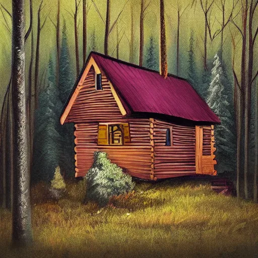 Image similar to a painting of a eerie cabin in the middle of the woods in the style of digital art