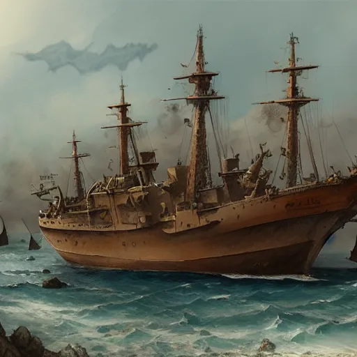 Image similar to somali pirates, a detailed matte painting by anton pieck, deviantart contest winner, fantasy art, concept art, official art, matte drawing