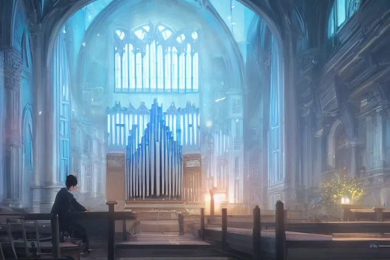 Image similar to hermeneutic pipe organ, single subject, scenic full shot, ambient lighting, detailed face, by makoto shinkai, stanley artgerm lau, wlop, rossdraws