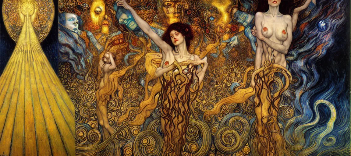 Image similar to Divine Chaos Engine by Karol Bak, Jean Delville, William Blake, Gustav Klimt, and Vincent Van Gogh, symbolist, visionary