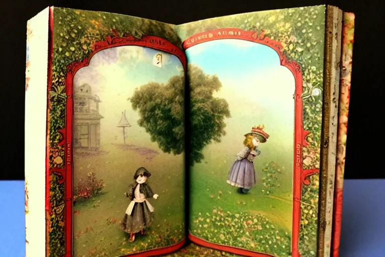 Prompt: layers depth of field. antique victorian popup book childrens story book