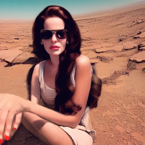 Image similar to Lana Del Rey instagram selfie on Mars, photorealistic, 4k, 8k