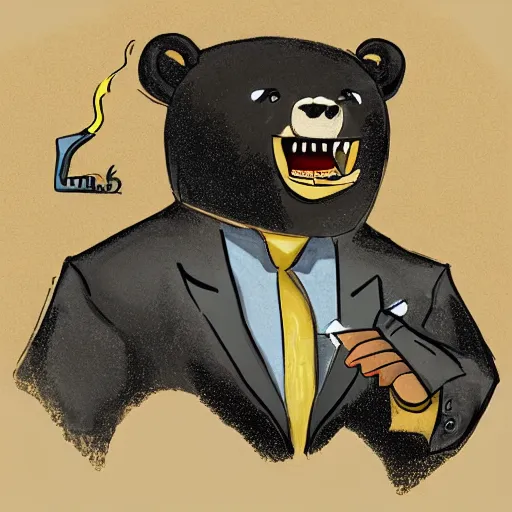 Image similar to a anthropomorphic bear beast - man in a suit smoking a cigar while drifting in a lamborghini, digital art