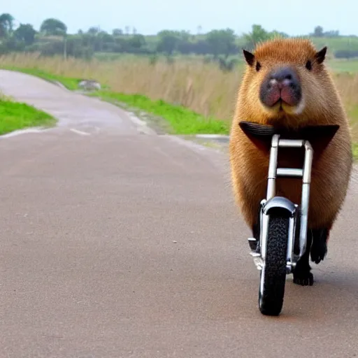 Prompt: a capybara driving a motorcycle