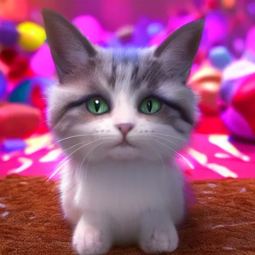Prompt: an extremely cute cat made of hearts sending love to the quantum realm, octane render, happy colours