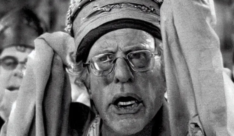 Image similar to a film still of bernie sanders as brian in monty python's life of brian ( 1 9 7 9 )