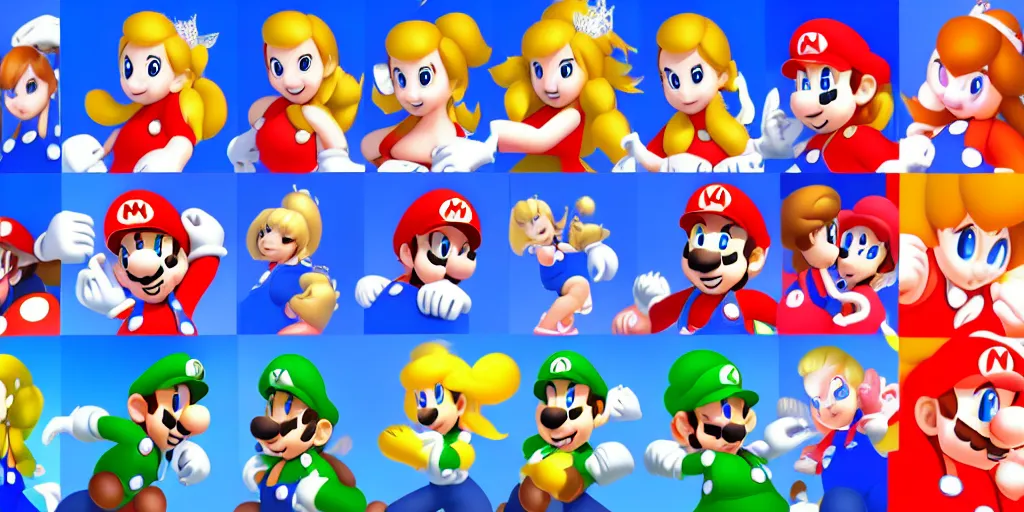 Prompt: sprite sheet of a girl character in mario