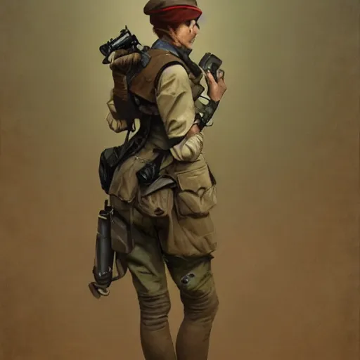 Image similar to a detailed matte painting of a cyborg velociraptor french resistance fighter wearing a beret, in nazi occupied france, 8 k, artstation, art by greg rutkowski and alphonse mucha