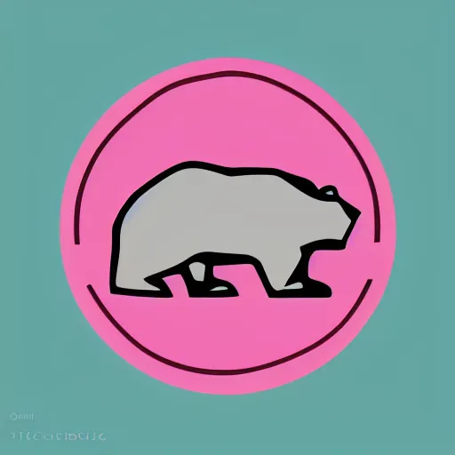 Image similar to a cute pink fluffy vector podcast logo of a streaming bear, golden ratio, iconic, award winning, line art, bold, playful