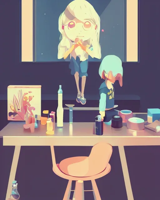 Image similar to a little girl is doing a science experiment. clean cel shaded vector art. minimalist illustration art by lois van baarle, artgerm, helen huang by makoto shinkai and ilya kuvshinov, rossdraws