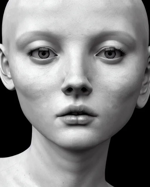 Prompt: dreamy, monochrome, subsurface scattering, white, cyborg goddess in cosmos, black and white, octane render, dino valls, mark ryden, highly detailed, rim light, art, cinematic lighting, very coherent, hyper realism, 8 k