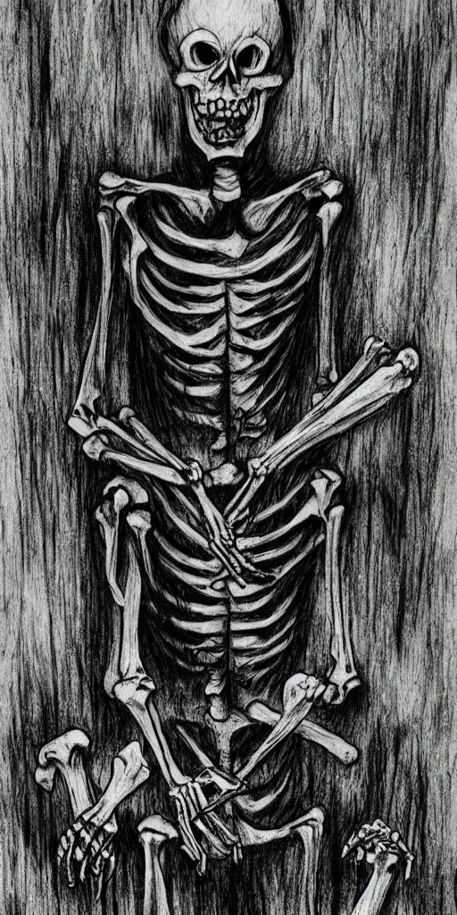 Prompt: A skeleton, horror, creepy, dark, manga, pencil, inspired by junji ito, superior quality, masterpiece, green