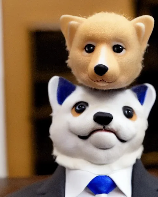 Image similar to president donald trump has a corgi head, photorealistic