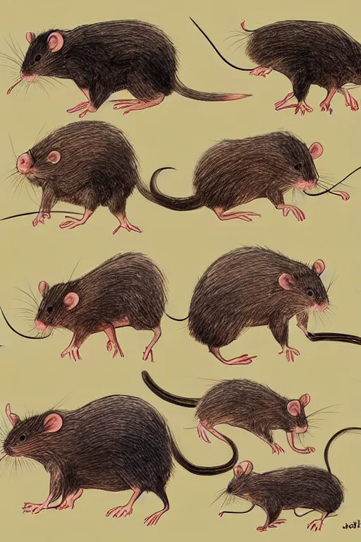 Prompt: life cycle of human rat, realistic, sketch and art by jacqueline e, color by bo feng lin