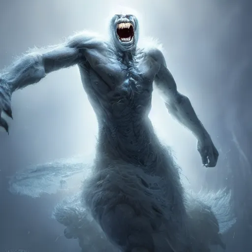 Prompt: a roaring and crying ghost, tall, silver skin, illustration, cinematic lighting, 8 k, d & d, frostbite 3 engine, dof, artstation, intricate, digital art, crepuscular ray, art by tsuyoshi nagano, greg rutkowski