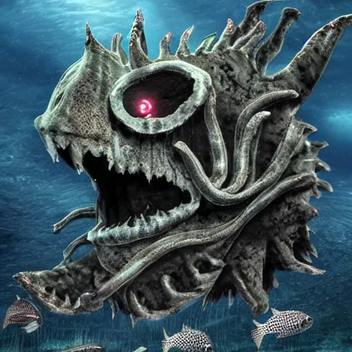 Image similar to a terrifying underwater monster