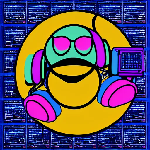 Image similar to Sesame Street Cookie Monster, Headphones, Disc-Jockeying, DJ, spinning records, Psychedelic, Cyberpunk, svg digital art, full body, from a slight distance